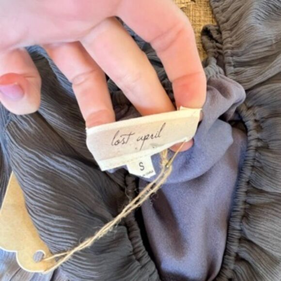 Lost April Tiered Silk Dress Grey Gauze Small Lined - Picture 5 of 7